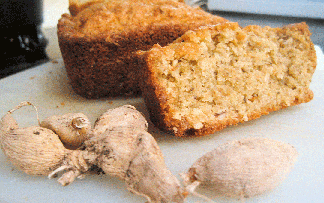 Ellen Zachos shares her recipe for a quick bread made with dahlia tubers.