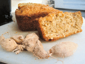 Ellen Zachos shares her recipe for a quick bread made with dahlia tubers. 